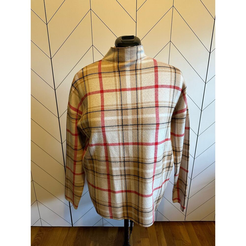 Tahari Plaid Sweater - Red and Tan
